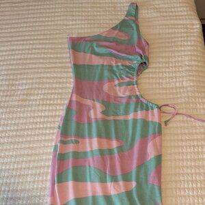 Wild Fable Pink and Green One-Shoulder Midi Dress